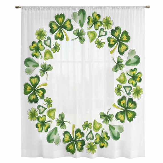 Saint Patrick's Day Sheer Curtains 54 Inches Long, Watercolor Shamrock Wreath Plants Light Filering Curtains, Breathable Simi Curtain Privacy Drapes for Kitchen Bathroom Small Window Treatment