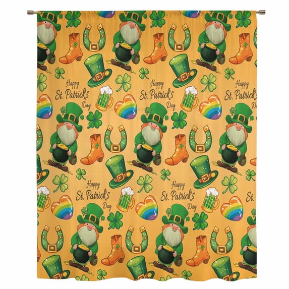 Saint Patrick's Day Sheer Curtains 63 Inches Long, Orange Gnomes Hat Boot Rainbow Clovers Light Filering Curtains, Breathable Simi Curtain Privacy Drapes for Living Room Bedroom Window Treatment