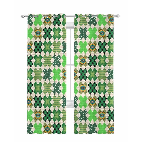 Saint Patrick's Day Sheer Curtains 84 Inch Length 2 Panels Set for Living Room/Bedroom, Vintage Green Plaid Lucky Clovers Kitchen Curtains Grommet Semi-Sheer Curtains Window Treatments 52"x84"x2