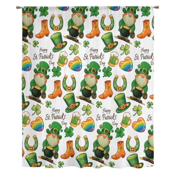 Saint Patrick's Day Sheer Curtains 84 Inches Long, Gnomes Hats Boots Clovers Leaves Light Filering Curtains, Breathable Simi Curtain Privacy Drapes for Living Room Bedroom Window Treatment
