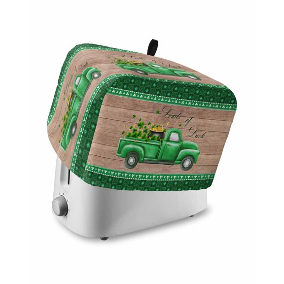 Saint Patrick's Day Small Toaster Cover 2 Slice, Kitchen Appliance Covers, Luck Leaves Car Brown Wooden Plaid Toaster Oven Cover with Loop, Bread Machine Cover Polyester Dust Cover Protection