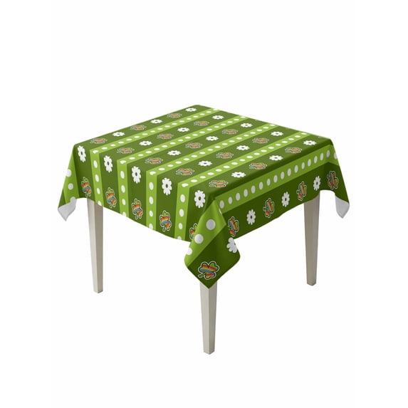 Saint Patrick's Day Suqare Tablecloth - 54 x 54 Inch, Green Rainbow Lucky Clovers Striped Waterproof & StainResistant Tablecloth, Washable Oil-proof Table Cover for Dining/Party/Wedding/Buffet