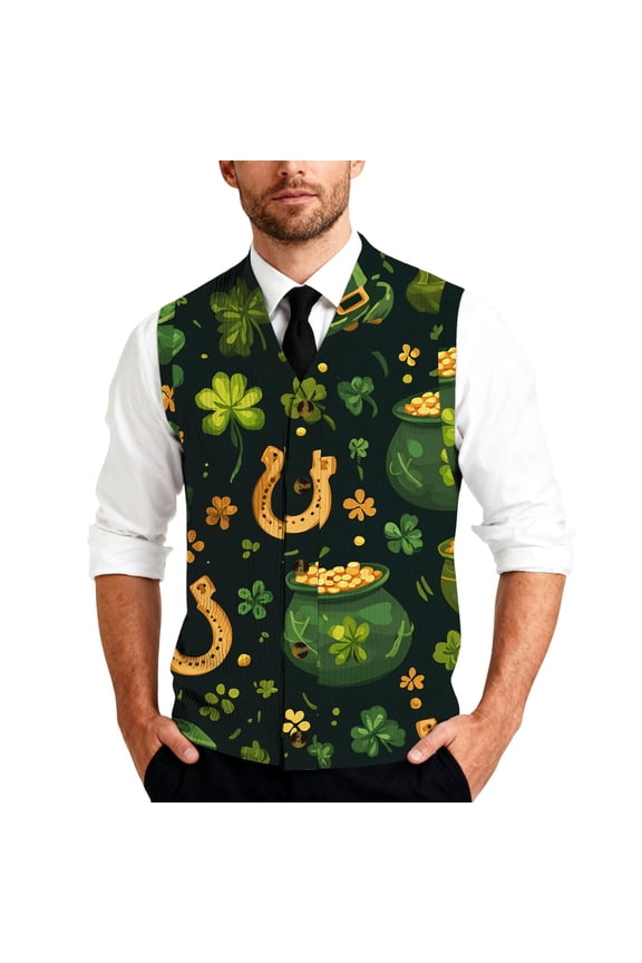 Saint Patrick's Day Sweater Vest Men V-Neck Sleeveless Button Up Cardigan The Feast of Saint Patrick Vest Sweater