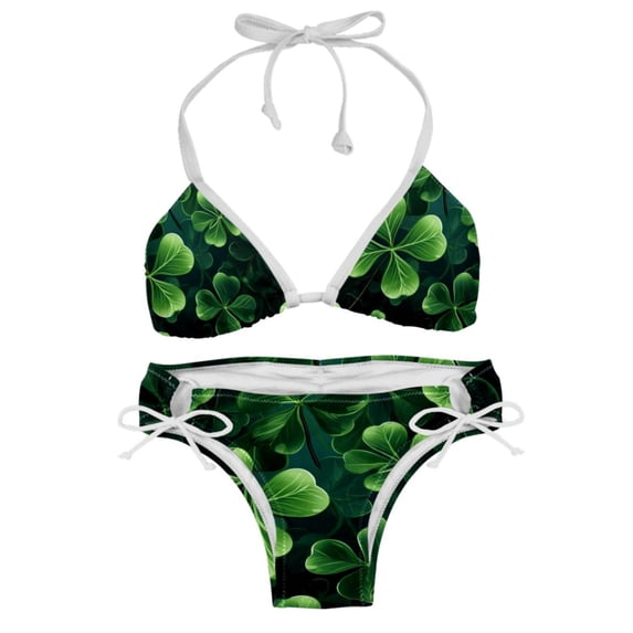 Saint Patrick's Day Swimsuit Bikini Set with Detachable Sponge and Adjustable Strap, Two-Pack, for Beach and Pool Parties