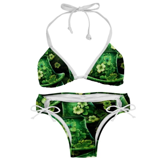 Saint Patrick's Day Swimsuit Bikini Set with Detachable Sponge and Adjustable Strap, Two-Pack, for Beach and Pool Parties