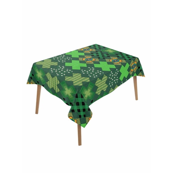 Saint Patrick's Day Table Cloth, Waterproof Tablecloth for Rectangle Tables, Country Green Plaid Shamrock Clovers Reusable Washable Fabric Table Cover for Restaurant Kitchen Dining Tables 60"x102"