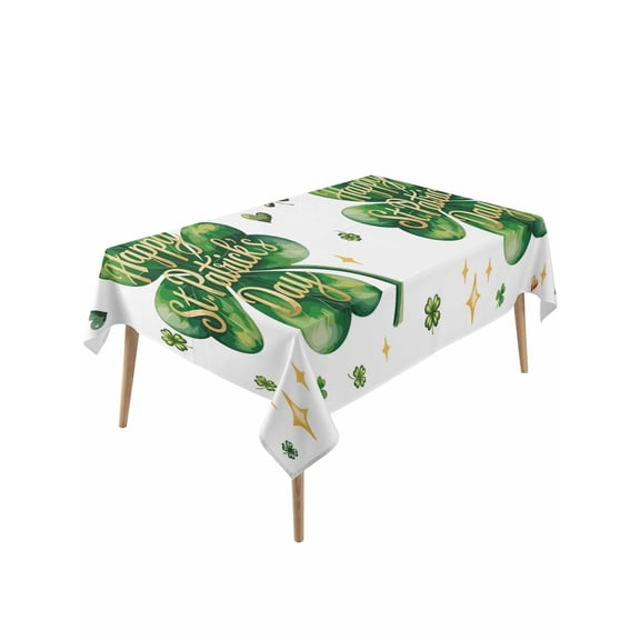 Saint Patrick's Day Table Cloth, Waterproof Tablecloth for Rectangle Tables, Watercolor Shamrock Love Star Lucky Green Reusable Washable Fabric Table Cover for Restaurant Kitchen Dining 60"x120"