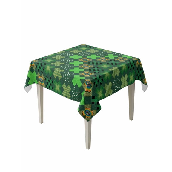 Saint Patrick's Day Table Cloth, Waterproof Tablecloth for Square Tables, Country Green Plaid Shamrock Clovers Reusable Washable Fabric Table Cover for Restaurant Kitchen Dining Tables 54"x54"