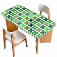 thumbnail image 1 of Saint Patrick's Day Table Cloths for 5 Foot Rectangle Tables, Green Plaid Clovers Geometric Patio Waterproof Elastic Fitted Tablecloths, Washable Rectangular Table Cover for Camping, 1 of 8