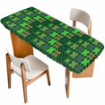 thumbnail image 1 of Saint Patrick's Day Table Cloths for 8 Foot Rectangle Tables, Country Green Plaid Shamrock Clovers Patio Waterproof Elastic Fitted Tablecloths, Washable Rectangular Table Cover for Camping, 1 of 8
