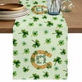 thumbnail image 1 of Saint Patrick's Day Table Runner, Spring Horseshoe Green Clovers Leaves Washable Cotton Linen Table Runners 70 Inches Long, Dresser Scarf Runner for Dining/Kitchen/Coffee/TV Stands/Cabinets 13''x70'', 1 of 9