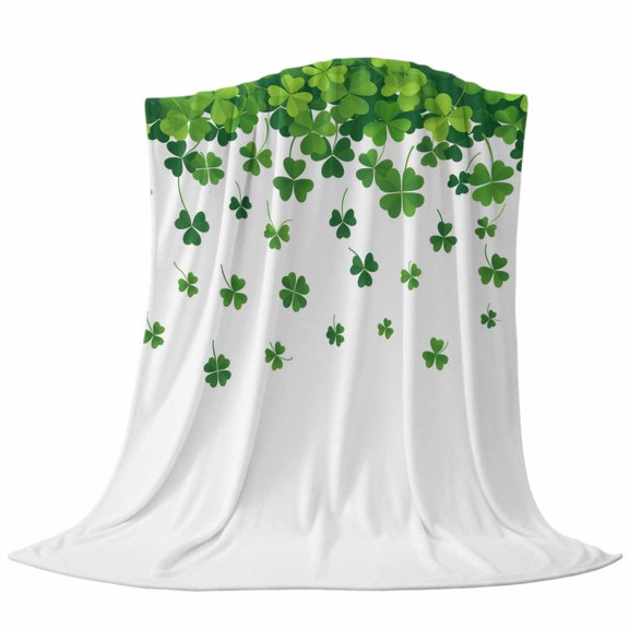 Saint Patrick's Day Throw Flannel Blanket Spring Simple Falling Green Lucky Shamrocks Plant Super Soft Cozy Bed Blanket, Lightweight Plush Fuzzy Bed Throw for Bedroom Sofa Couch Living Room 40x50In,