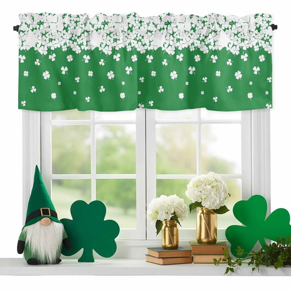 Saint Patrick's Day Valance Curtain for Windows Country White Lucky Shamrock Green Background Rod Pocket Curtain Valances Short Window Treatment for Kitchen Bathroom Laundry 42 x 12 Inch