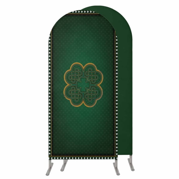 Saint Patrick's Day Wedding Arch Cover,Stretchy Spandex Arch Backdrop Stand Covers 4 FT,Green Lucky Grass Vintage Abstract Art Round Top Arched Backdrop Cover for Birthday Party Ceremony Baby Shower