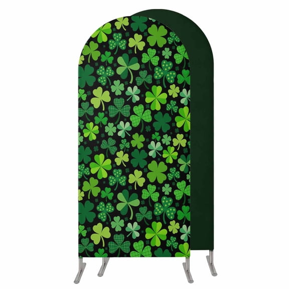 Saint Patrick's Day Wedding Arch Cover,Stretchy Spandex Arch Backdrop Stand Covers 4 FT,Spring Farmhouse Botanical Clovers Round Top Arched Backdrop Cover for Birthday Party Ceremony Baby Shower