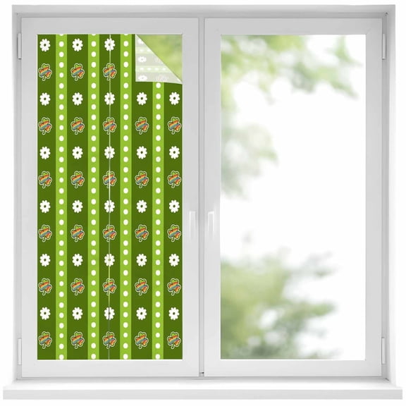 Saint Patrick's Day Window Privacy Film, Green Rainbow Lucky Clovers Striped Static Cling UV Sun Blocking Heat Control Window Tint Day and Night, Non-Adhesive One Way Privacy Cover 17.7''x39.3''