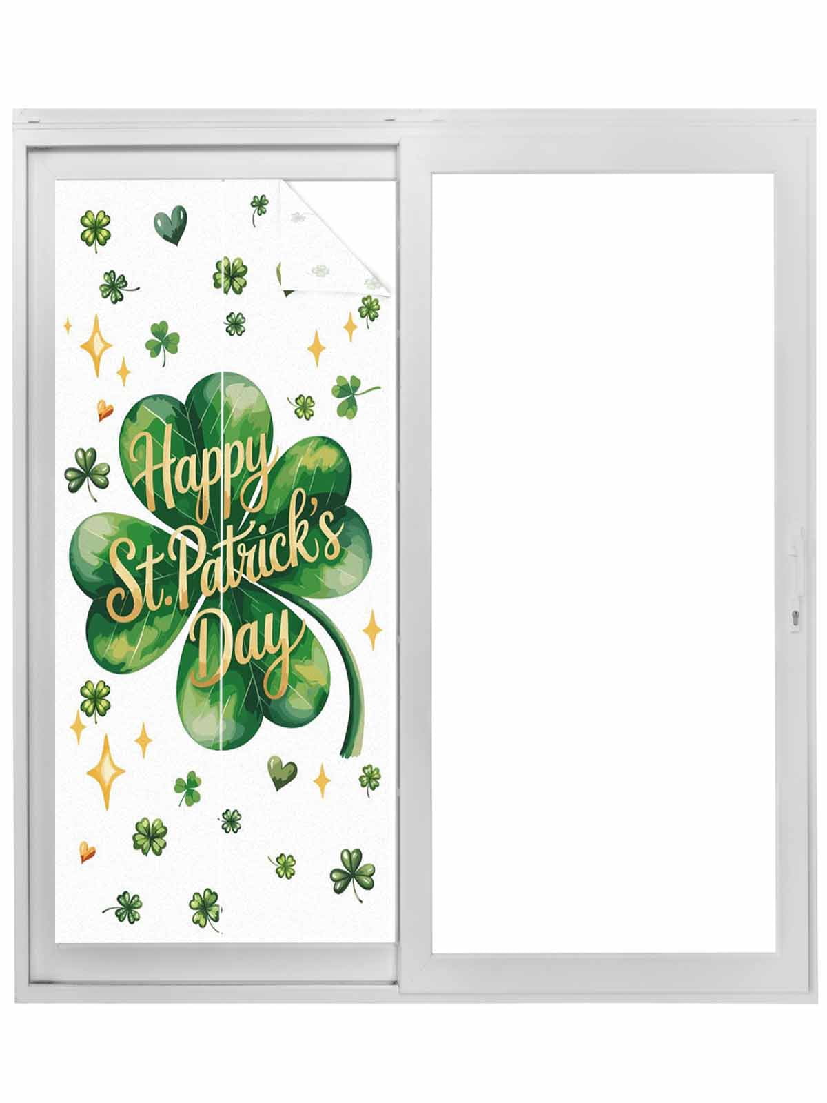 Saint Patrick's Day Window Privacy Film, Watercolor Shamrock Love Star ...