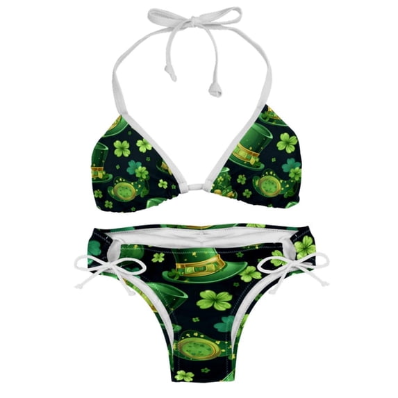 Saint Patrick's Day Women's Bikini Set with Detachable Sponge, Adjustable Strap, Two-Pack, Swim Suit, One-Piece Swimsuits, Ideal for Beach and Pool Parties
