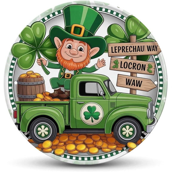 Saint Patrick's Day tin sign, Vintage Irish Leprechaun metal sign Print Aesthetic Room Decoration for Home Bedroom Bar Cafe Garden and Outdoor Round Wall Decor (8 inch)