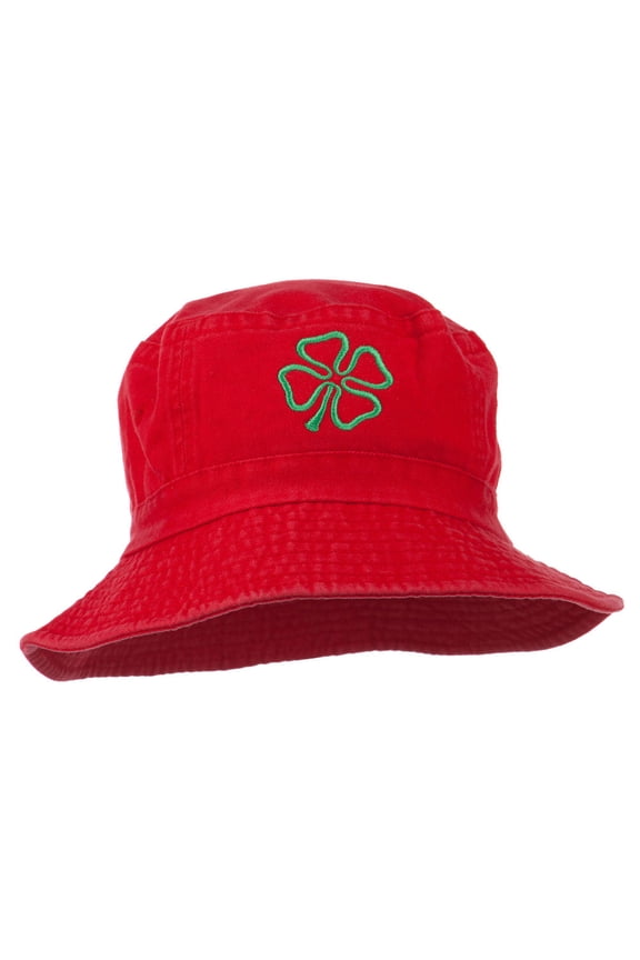 Saint Patrick's Four Leaf Clover Embroidered Bucket Hat - Red OSFM