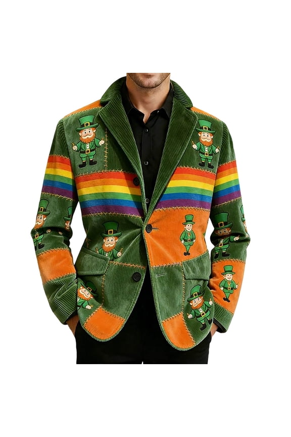 Saint Patricks Day Corduroy Striped Casual Sport Coat For Holiday Party And Wedding