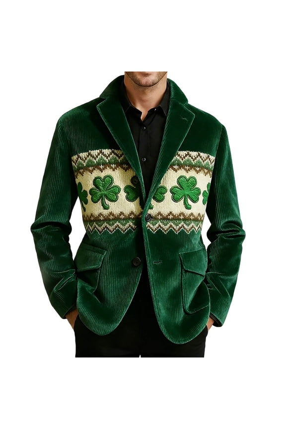 Saint Patricks Day Corduroy Striped Casual Sport Coat For Holiday Party And Wedding