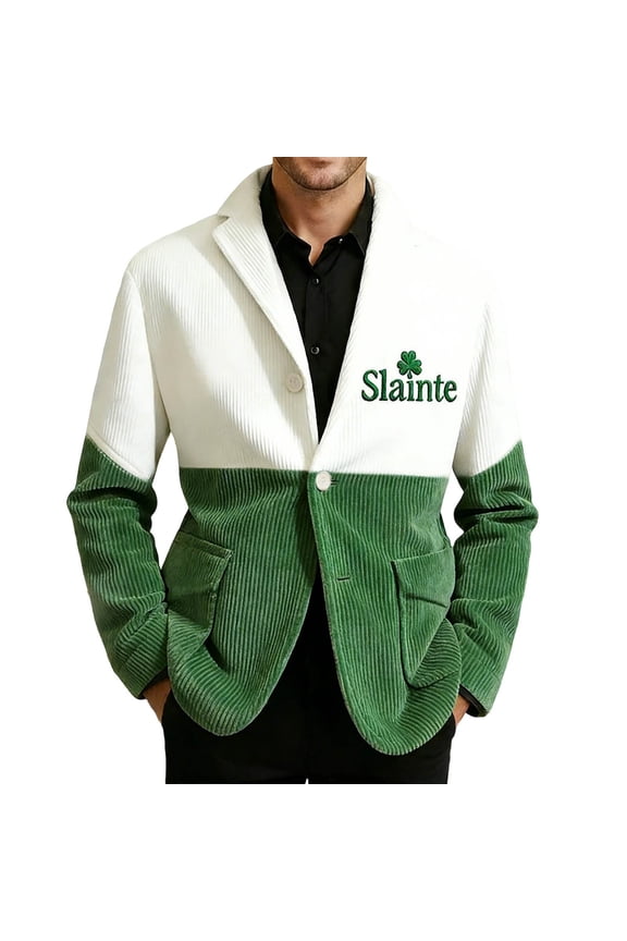 Saint Patricks Day Corduroy Striped Casual Sport Coat For Holiday Party And Wedding
