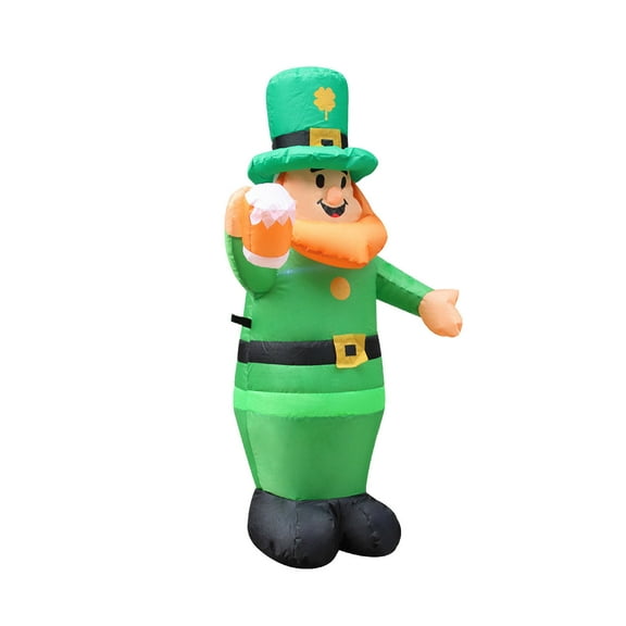 Saint Patricks Day Inflatable Decor Luminous Inflatable Leprechaun For Yard Garden Holiday Decoration With Led Lights And Fan Polyester Fabric Height 1 Meter