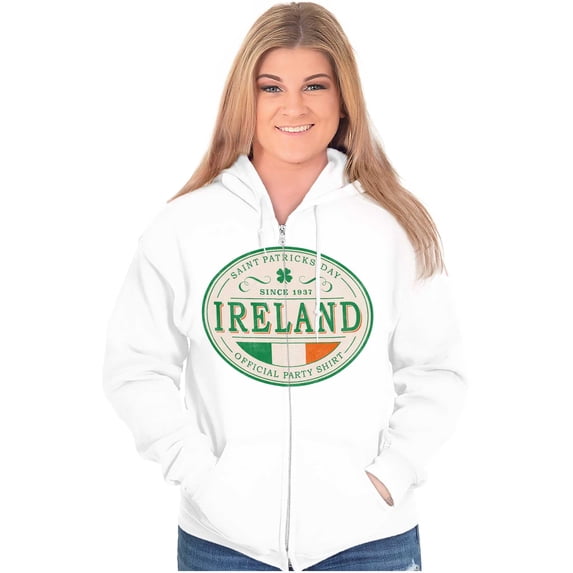 Saint Patricks Day Ireland Flag Party Zip Up Hoodie Men's Women's Brisco Brands S