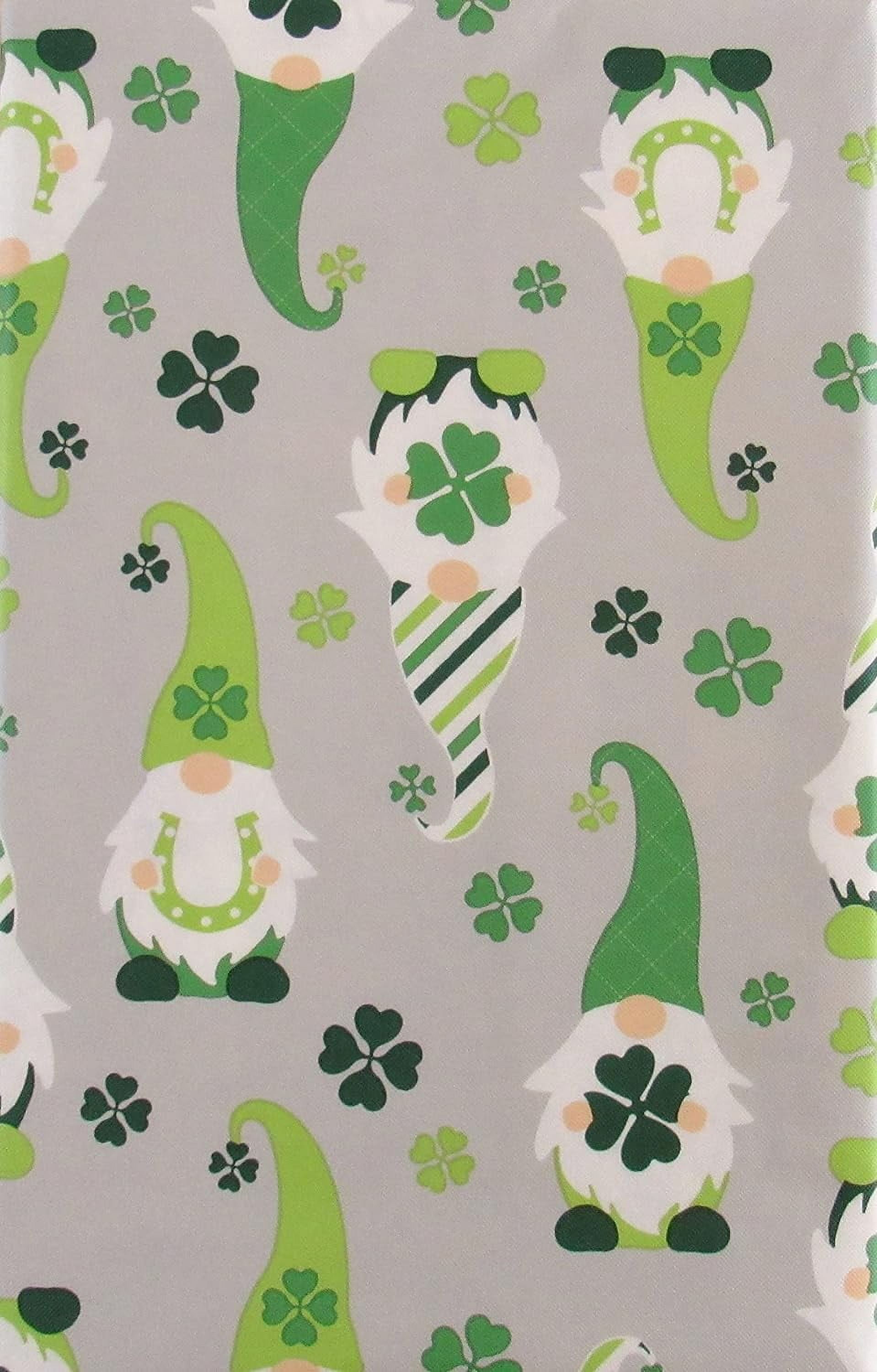 Saint Patricks Day Irish Gnomes Vinyl Flannel Back Tablecloth (Gray, 52