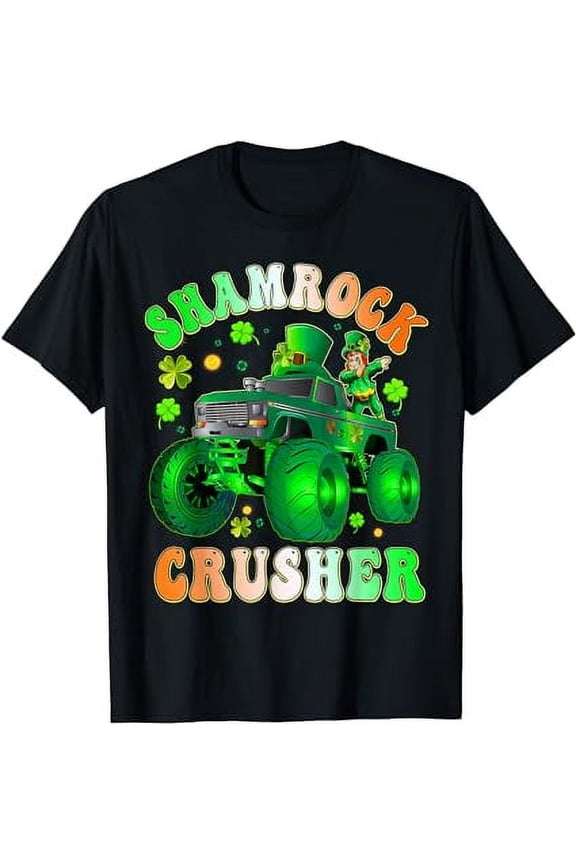 Saint Patricks Day Monster Truck Shamrock Crusher T-Shirt