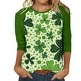 thumbnail image 1 of Saint Patricks Day Outfit Women 3/4 Sleeve Crew Neck Raglan Tee Shamrock Clover Shirt Loose Fit Soft Tops Green Irish Blouse, 1 of 7