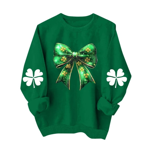 Saint Patricks Day Outfit Women Crew Neck Casual Shirts Irish Shamrock Green Print Sweatshirt Long Sleeve Pullover Tops for Women