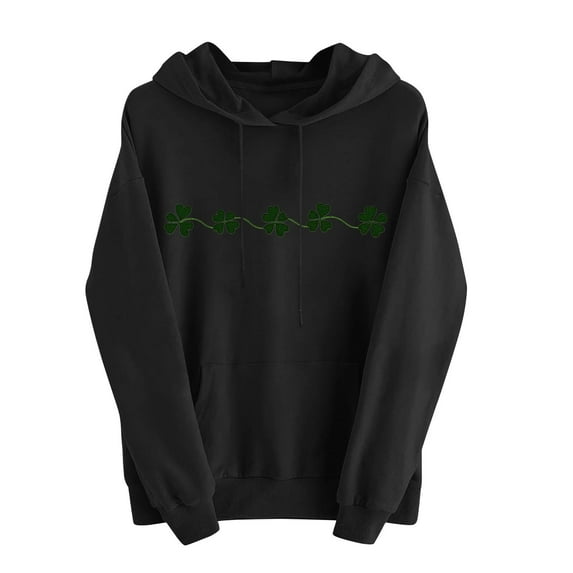 Saint Patricks Day Outfit Women Long Sleeve Kangaroo Pocket Drop Shoulder Pullover Tops St. Patrick's Day Shamrock Print Hoodie