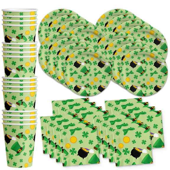 Saint Patricks Day Party Supplies Set Plates Napkins Cups Tableware Kit for 16