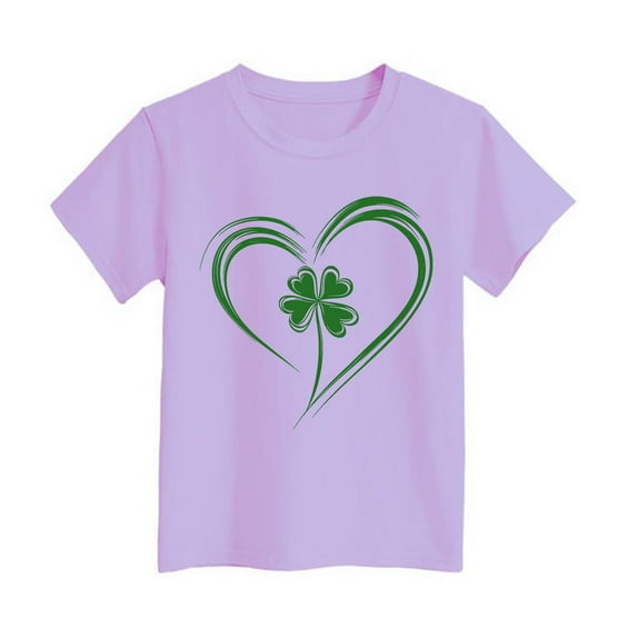 Saint Patricks Day Shirt Kids Funny Shamrock Short Sleeve T-Shirt Irish Pullover Tops Trendy Girls Summer Tops T-Shirts Purple,6-7 Years