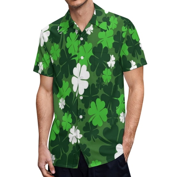 Saint Patricks Day Shirt Men St Patrick's Day Short Sleeve Button Down Shirt Irish Flag & Celtic Knot Design Vintage Retro Style Plus Size Holiday Tops Young Mens Clothes