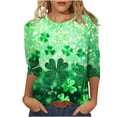 thumbnail image 1 of Saint Patricks Day Shirt Women Casual Round Neck Tshirts Shamrock Graphic Tees 3/4 Sleeve Loose Fit Blouse Festival Tops, 1 of 5