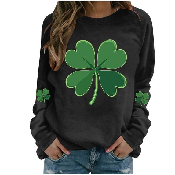 Saint Patricks Day Shirt Women Four Leaf Clover Shirts St Patricks Day Long Sleeve Shirt Irish Festival Outfit Green Crewneck Sweatshirt
