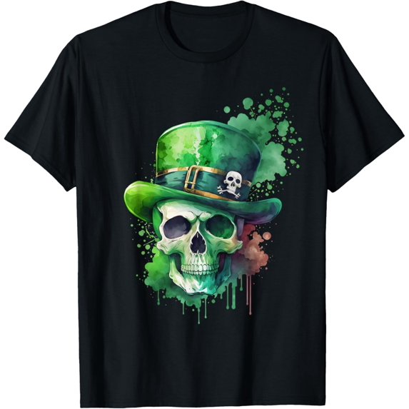 Saint Patricks Day Skull Pirate Green Men T-Shirt