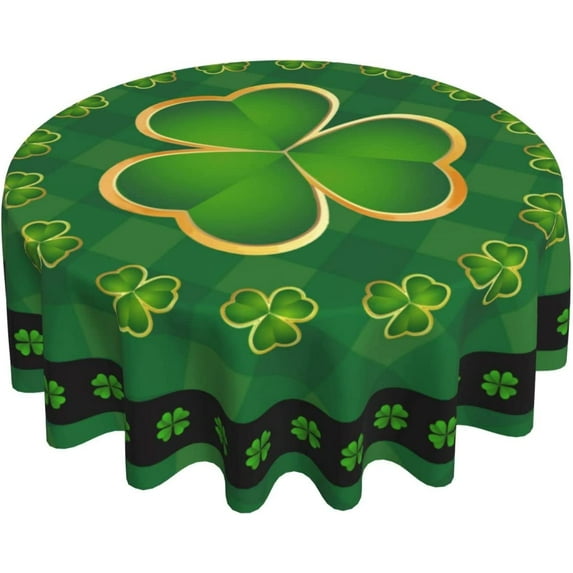 Saint Patricks Day Tablecloth 60 Inch Round Wrinkle Free Green Shamrock Table Cloth Suitable for Kitchen Decorantion / Indoor and Outdoor Dining Table / Party / Picnic
