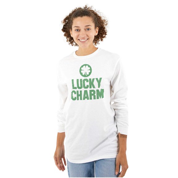 Saint Patricks Lucky Charm Shamrock Long Sleeve TShirt Men Women Brisco Brands S