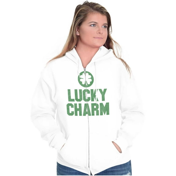 Saint Patricks Lucky Charm Shamrock Zip Up Hoodie Men's Women's Brisco Brands X