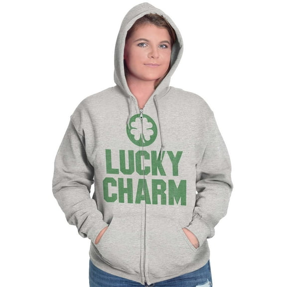 Saint Patricks Lucky Charm Shamrock Zip Up Hoodie Men's Women's Brisco Brands X