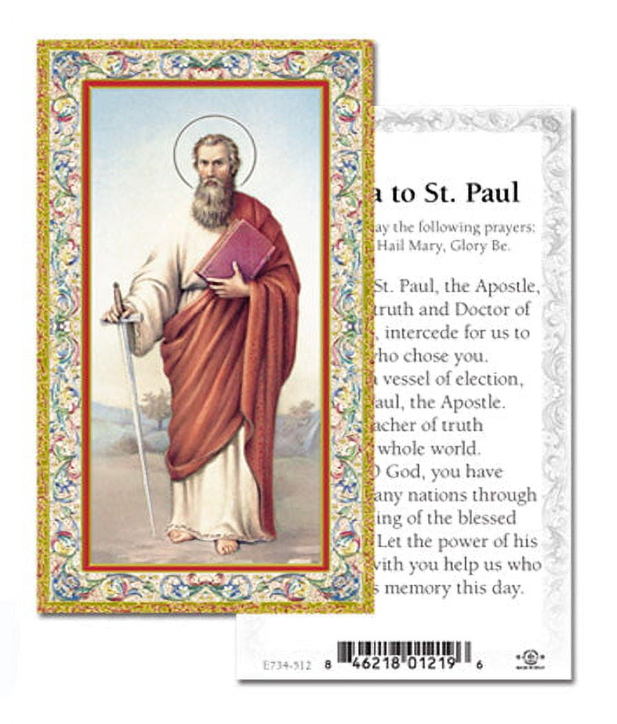 Saint Paul Gold-Stamped Catholic Prayer Holy Card with Prayer on Back ...