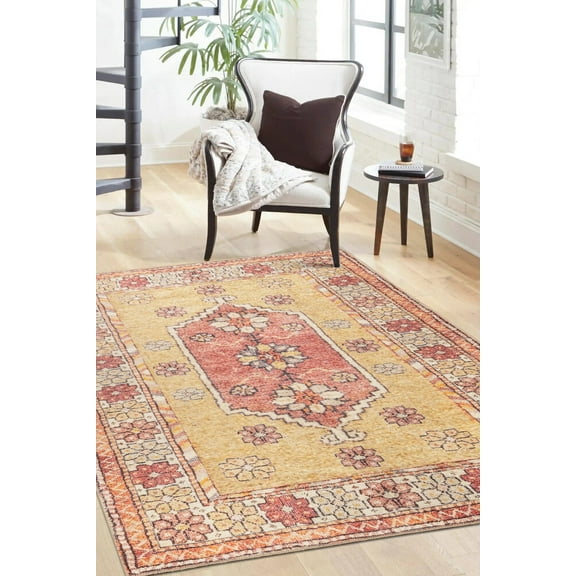 Saint-Paul Red Framed Polyester Digital Print Decorative Area Rug