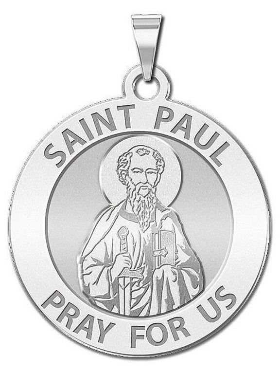 Saint Paul Religious Medal - 2/3 Inch Size of Dime, Solid 14K White Gold