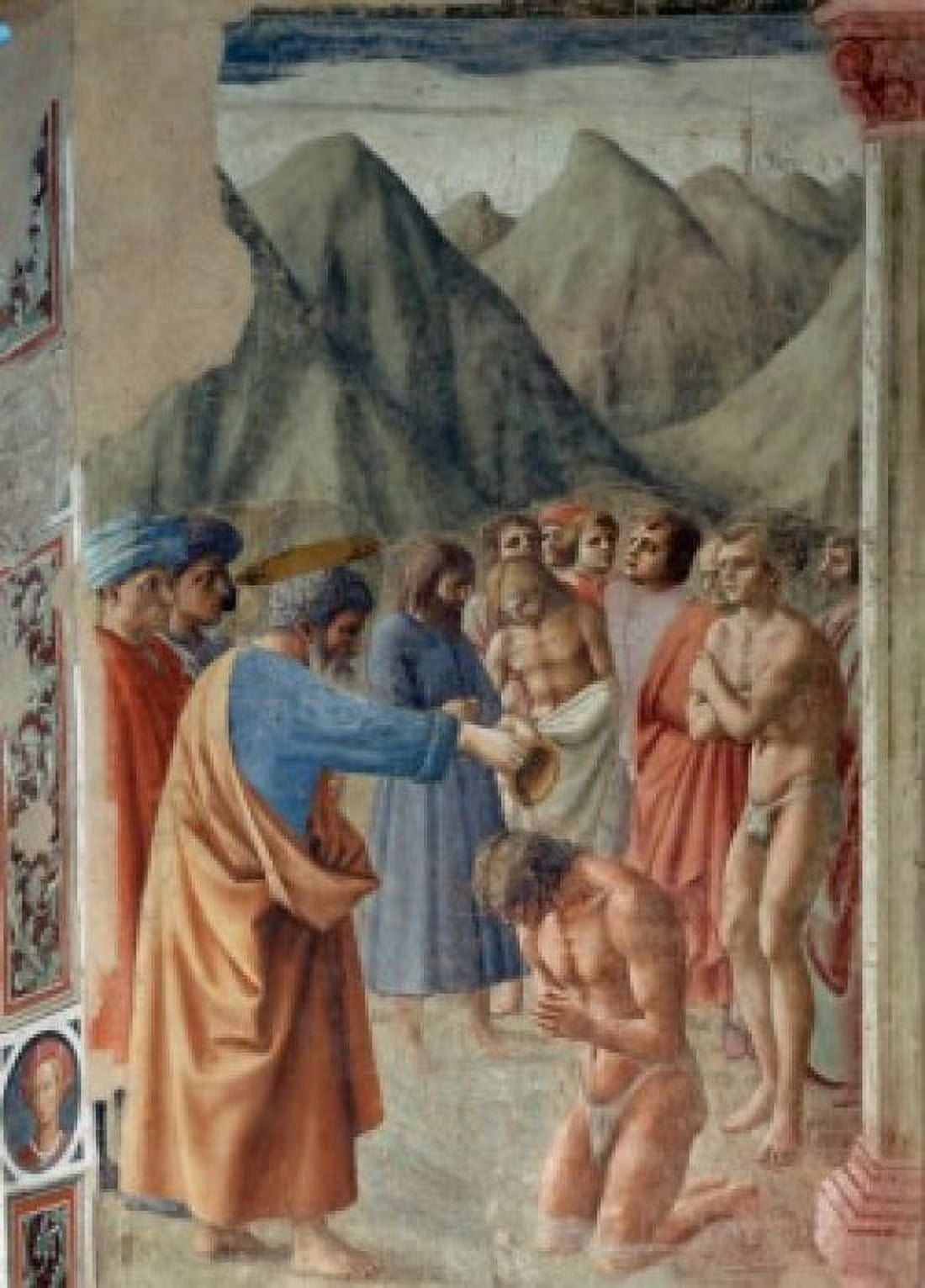 Saint Peter Baptizes the Neophytes 1426-27 Masaccio (1401-1428 Italian) Fresco Cappella Brancacci Santa Maria del Carmine Florence Italy Canvas Art - Masaccio (18 x 24)