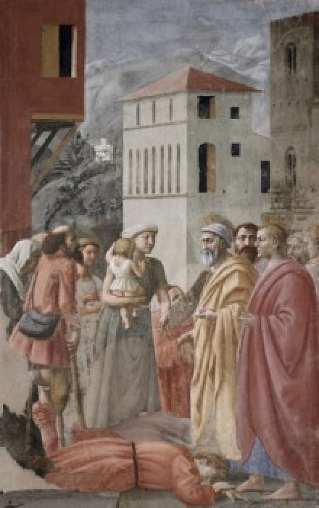Saint Peter and Saint John Distribute the Goods to the Community by Masaccio  fresco  (1401-1428)  Italy  Florence  Santa Maria del Carmine  The Brancacci Chapel Canvas Art - Masaccio (24 x 36)