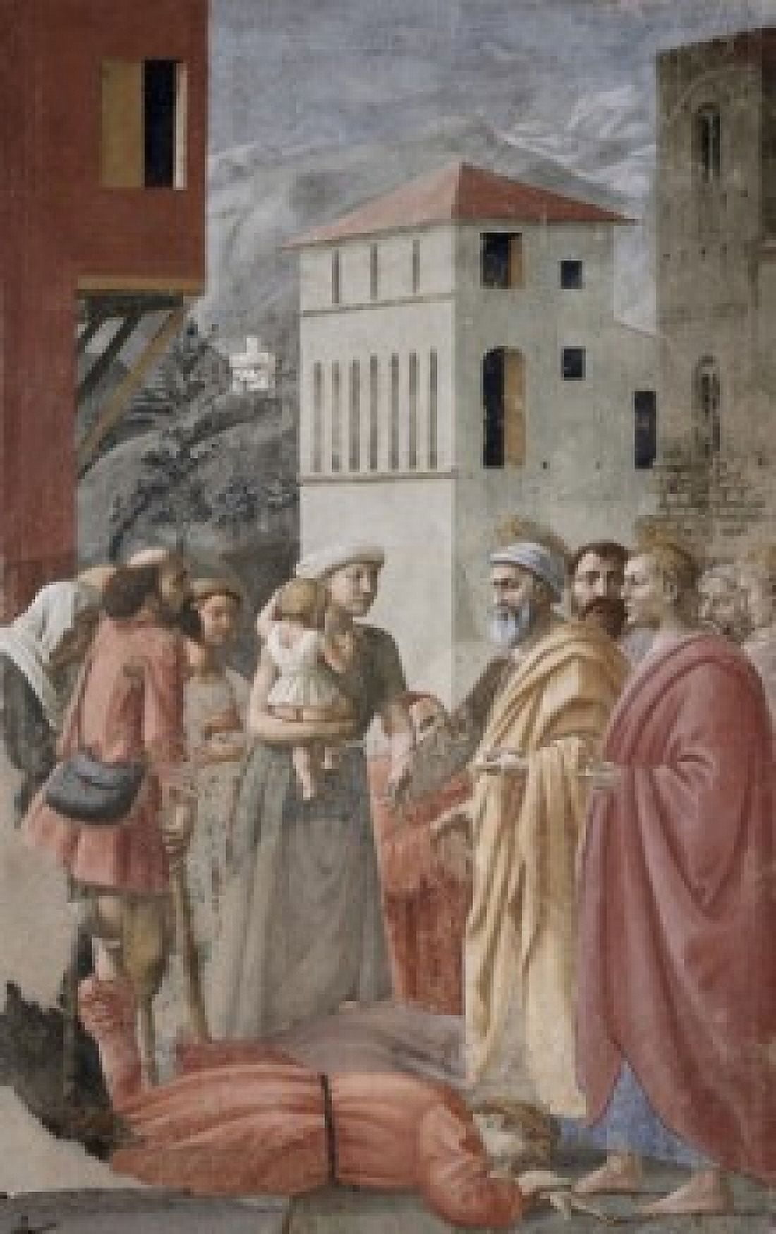 Saint Peter and Saint John Distribute the Goods to the Community by Masaccio fresco (1401-1428) Italy Florence Santa Maria del Carmine The Brancacci Chapel Canvas Art - Masaccio (18 x 24)
